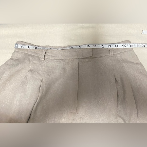 Free People 100% Linen Khaki Cream, Pleated, Wide Leg Cuff Pants Size 10. - Picture 8 of 11